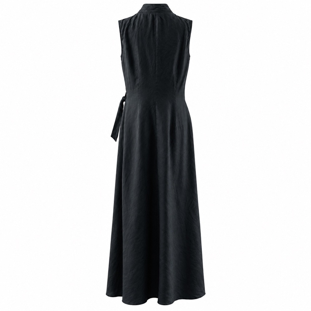 J. Jill 100% Silk Wrap Maxi Dress Crinkle Black Minimalist Goth Old Money S EUC - Picture 4 of 13